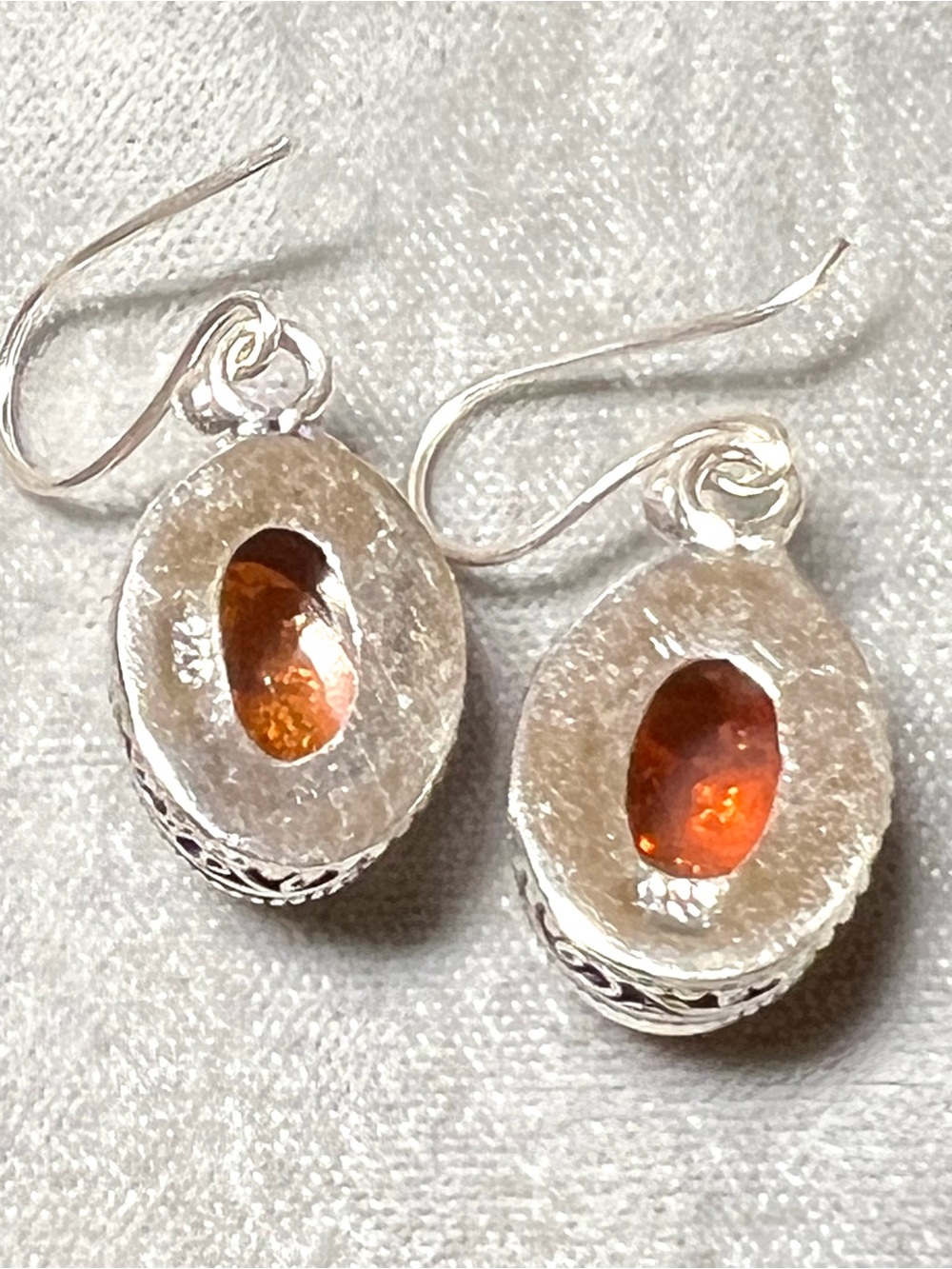 NWT Solid Sterling Silver Natural Amber Oval Drop Artisan Earrings Stamped 925 - Picture 5 of 7